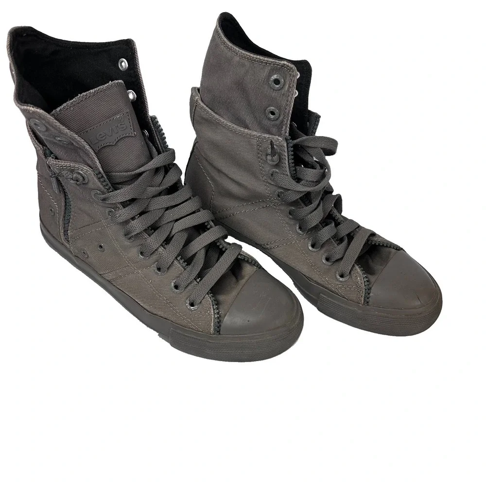 Levi's Men's Gray Sneaker Boot Ankle High Top Textile Lace-Up Side Zipper US 9